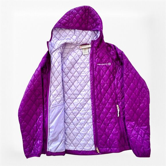 Free Country Quilted Puffer Jacket With Hood Women's Medium Purple Lightweight - Picture 5 of 11